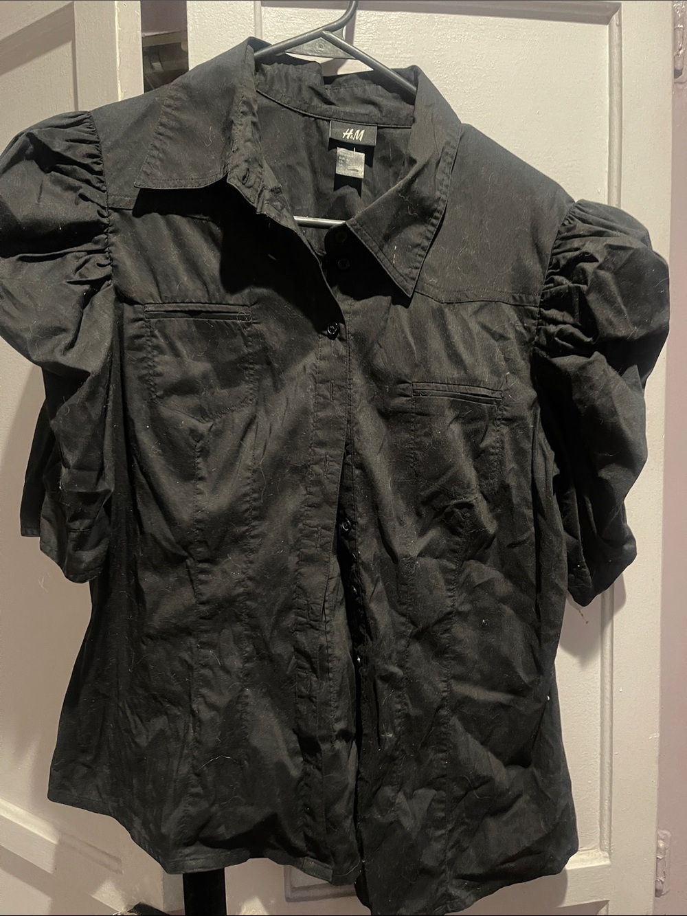 H&M Black Puff Sleeve Button-Down Shirt